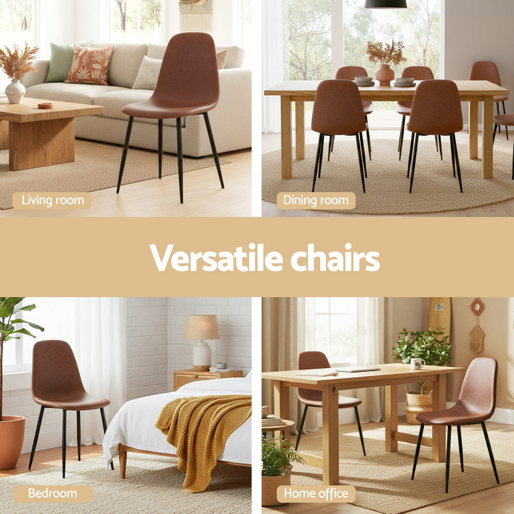 4x Dining Chairs Retro PU Leather Kitchen Lounge Cafe Accent Chair Brown