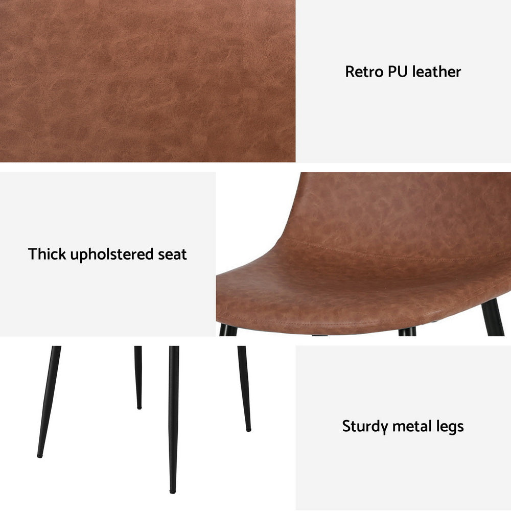 4x Dining Chairs Retro PU Leather Kitchen Lounge Cafe Accent Chair Brown