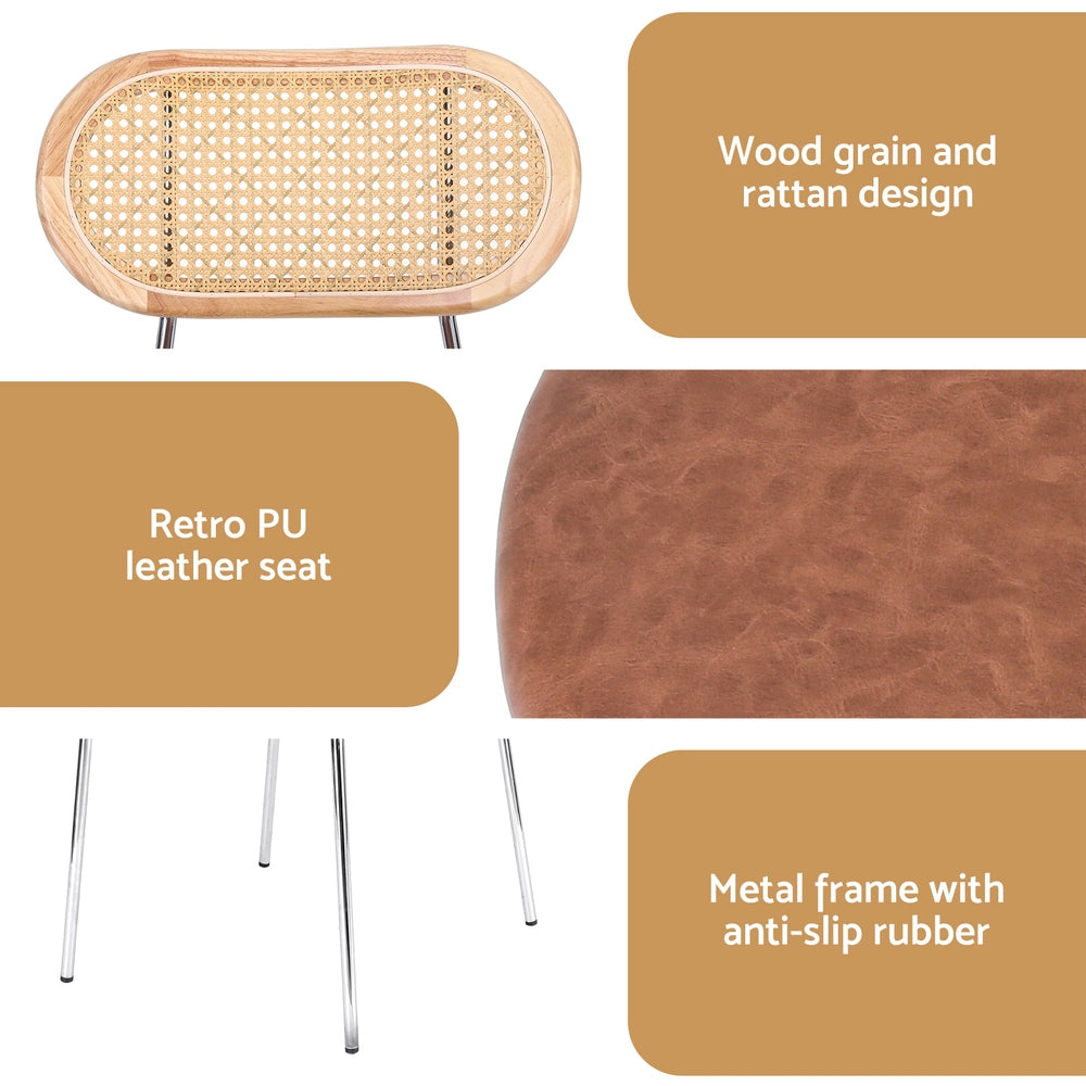 2x Dining Chairs PU Leather Rattan Kitchen Lounge Cafe Accent Chair Brown