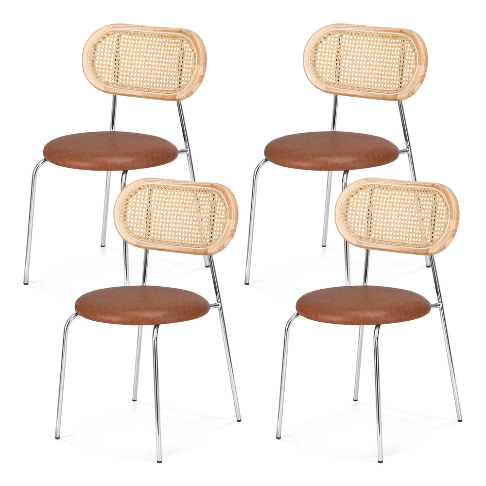 4x Dining Chairs PU Leather Rattan Kitchen Lounge Cafe Accent Chair Brown