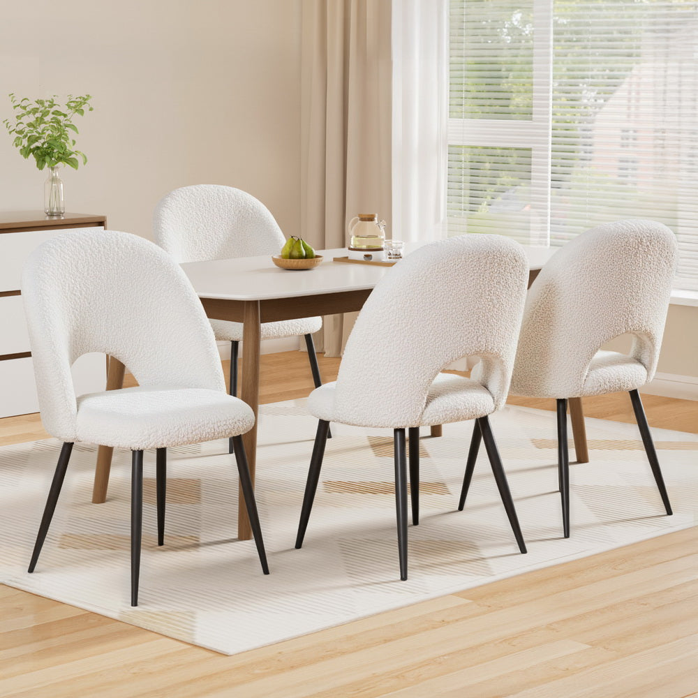 Set of 4 Dining Chair Boucle Sherpa