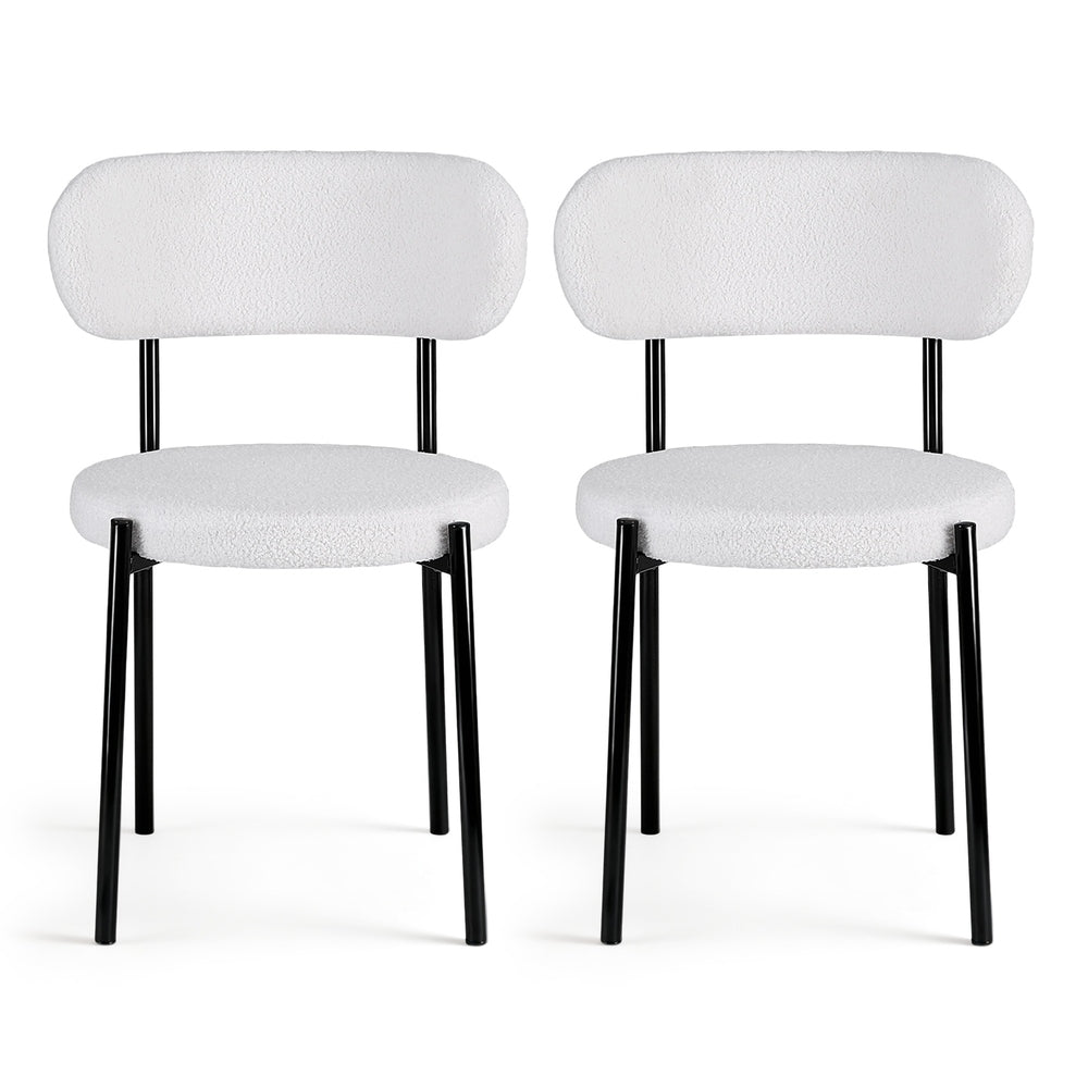 Dining Chairs Set of 2 Sherpa Boucle White
