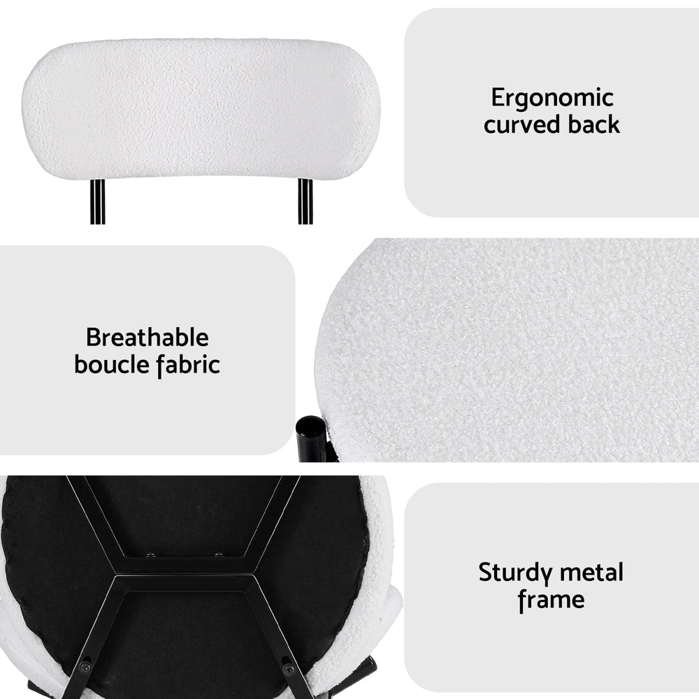 Dining Chairs Set of 4 Sherpa Boucle White