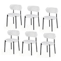 Dining Chairs Set of 6 Sherpa Boucle White