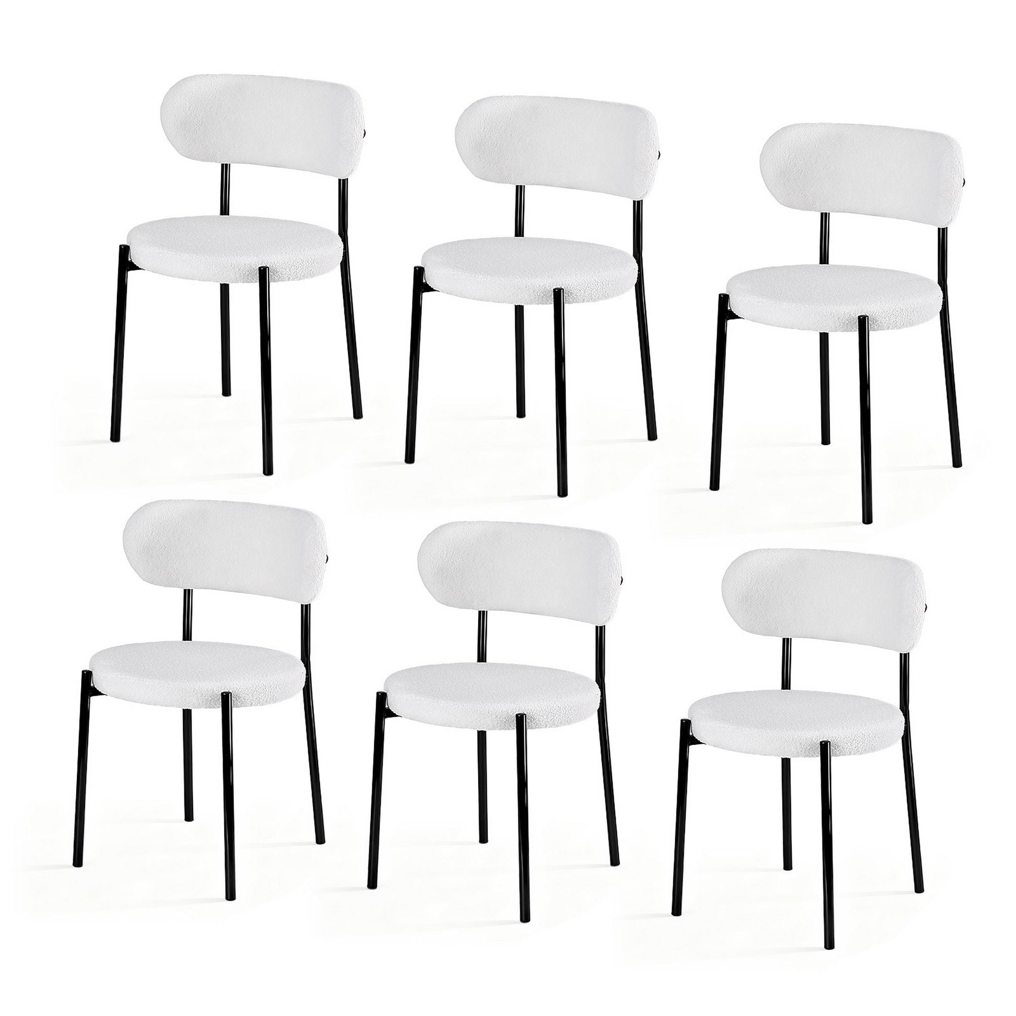 Dining Chairs Set of 6 Sherpa Boucle White
