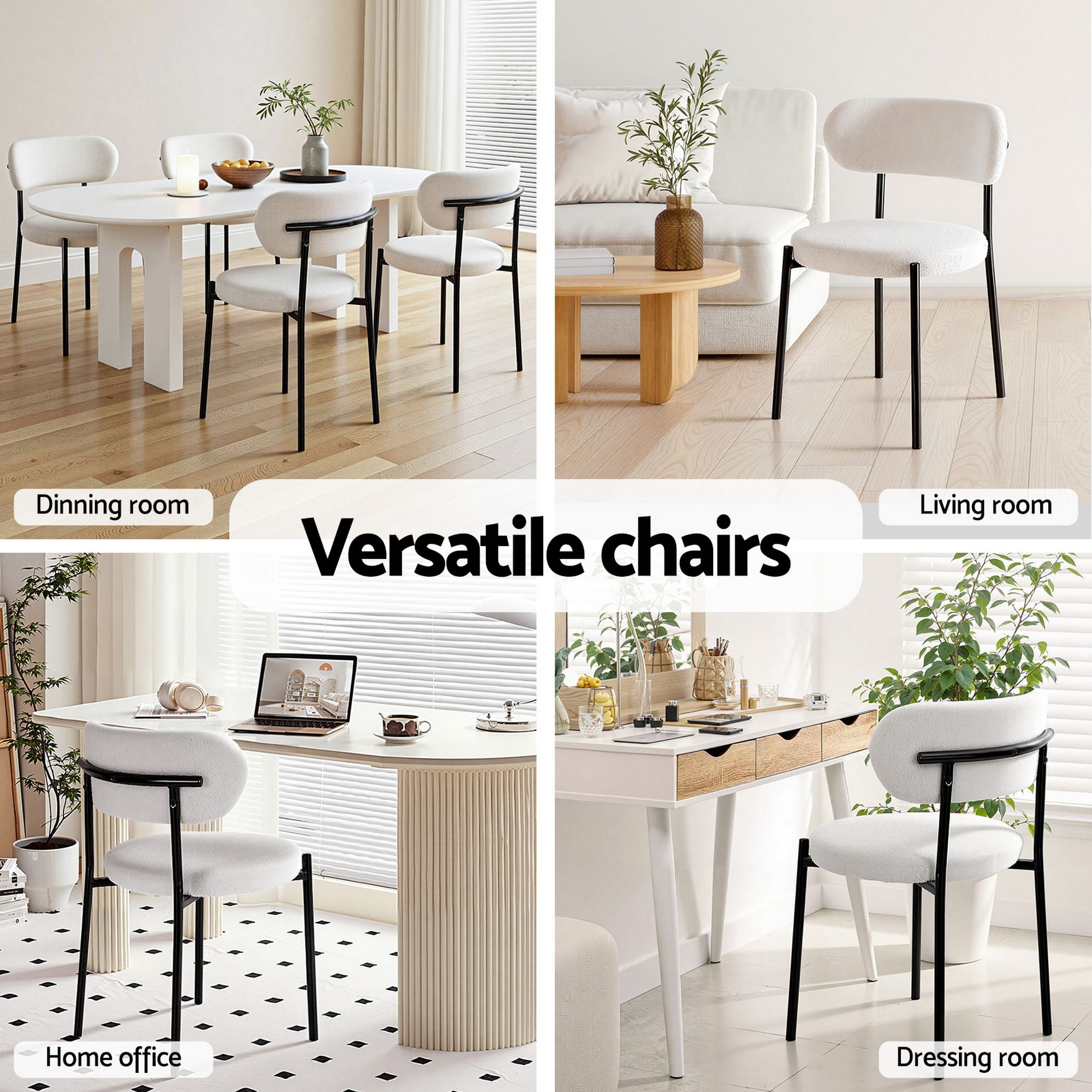 Dining Chairs Set of 6 Sherpa Boucle White