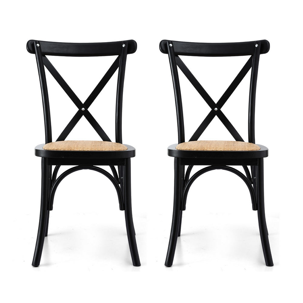 2x Dining Chairs Rattan Wooden Kitchen Accent Chair Cafe Lounge Rubber Wood