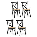 4x Dining Chairs Rattan Wooden Kitchen Accent Chair Cafe Lounge Rubber Wood