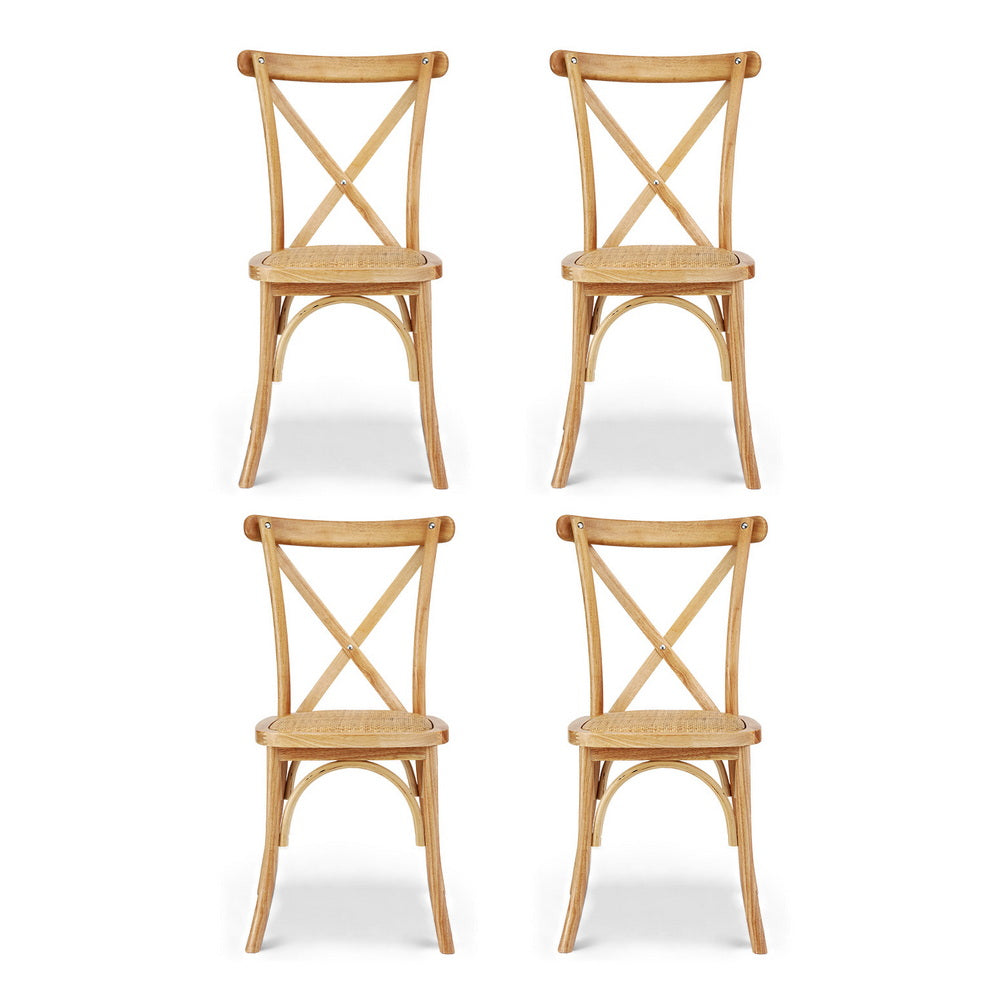4x Dining Chairs Rattan Wooden Kitchen Accent Chair Cafe Lounge Rubber Wood