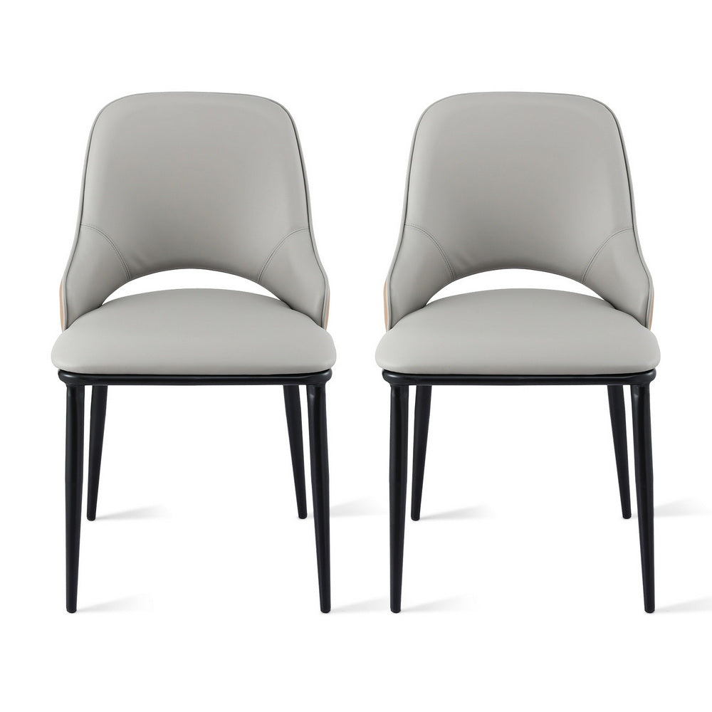 2x Dining Chairs Hollow PU Leather Kitchen Lounge Cafe Accent Chair Grey