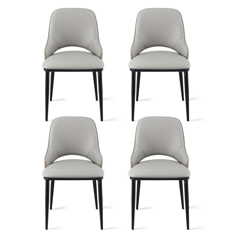4x Dining Chairs Hollow PU Leather Kitchen Lounge Cafe Accent Chair Grey