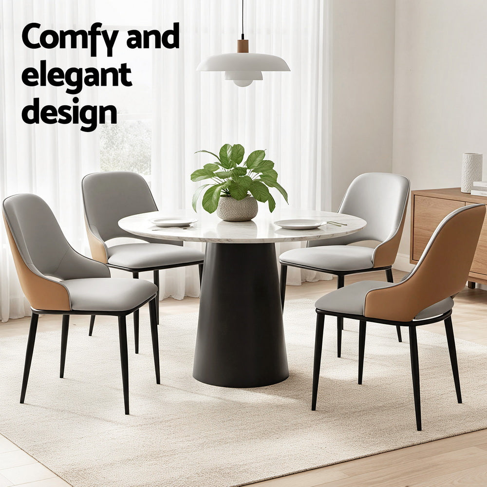 4x Dining Chairs Hollow PU Leather Kitchen Lounge Cafe Accent Chair Grey