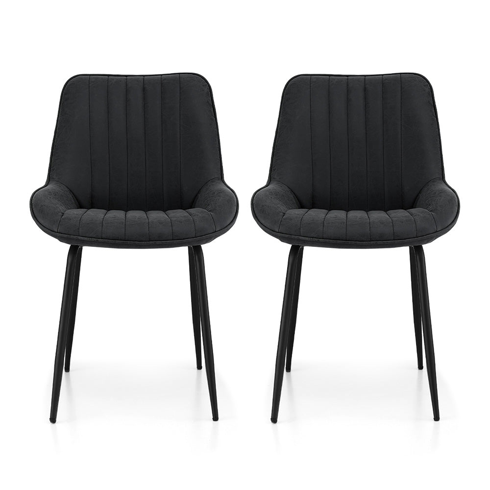 2x Dining Chairs Retro PU Leather Kitchen Lounge Cafe Accent Chair Black
