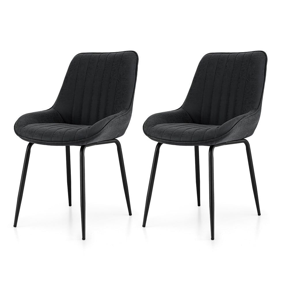 2x Dining Chairs Retro PU Leather Kitchen Lounge Cafe Accent Chair Black