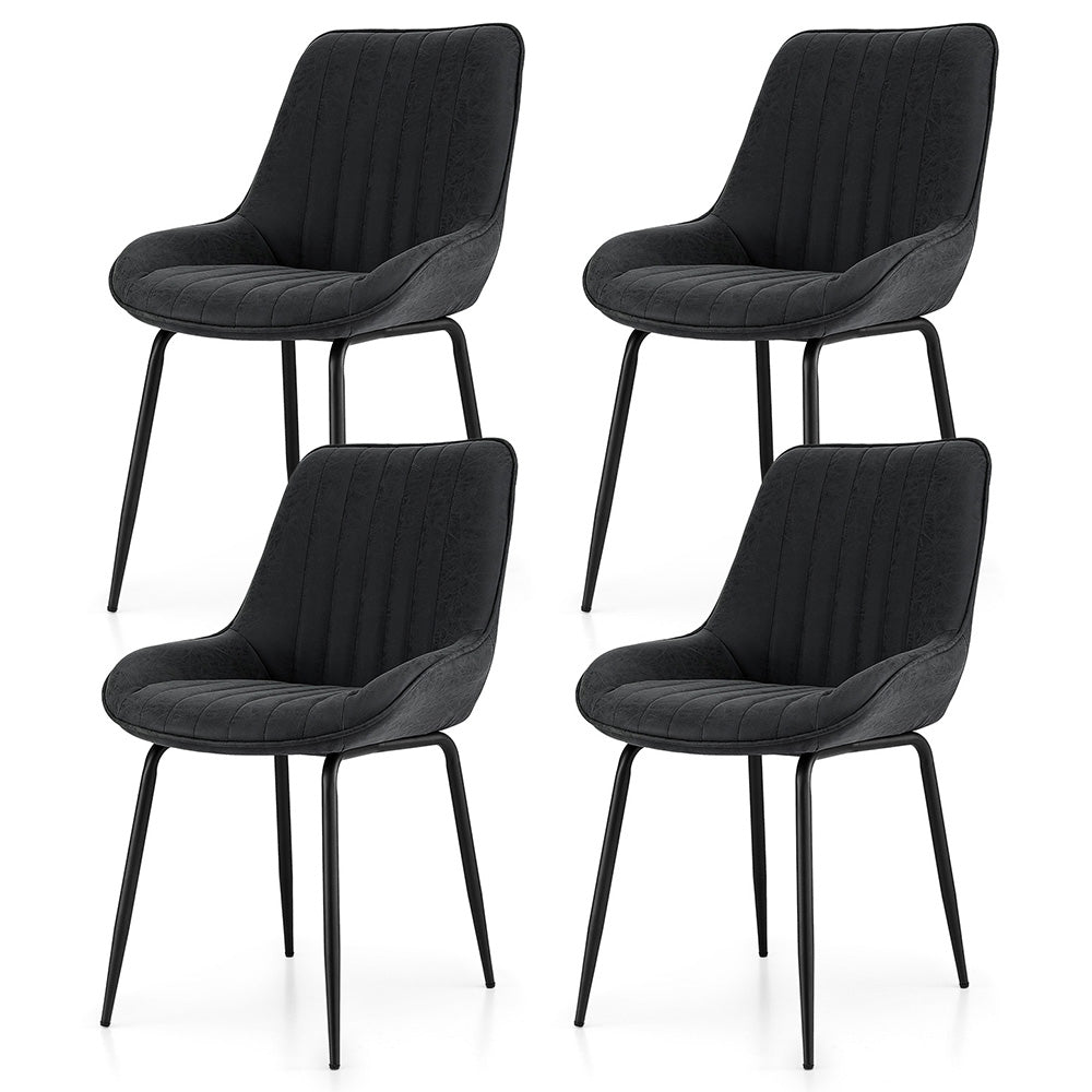 4x Dining Chairs Retro PU Leather Kitchen Lounge Cafe Accent Chair Black