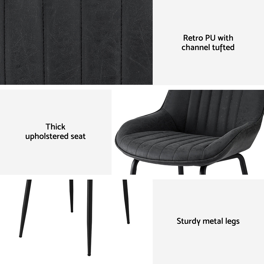 4x Dining Chairs Retro PU Leather Kitchen Lounge Cafe Accent Chair Black