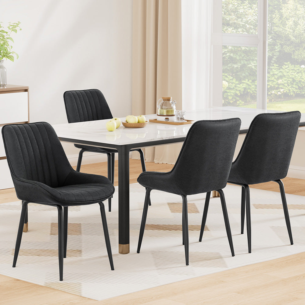 4x Dining Chairs Retro PU Leather Kitchen Lounge Cafe Accent Chair Black
