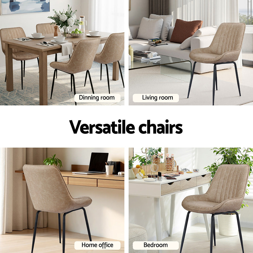 2x Dining Chairs Retro PU Leather Kitchen Lounge Cafe Accent Chair Khaki