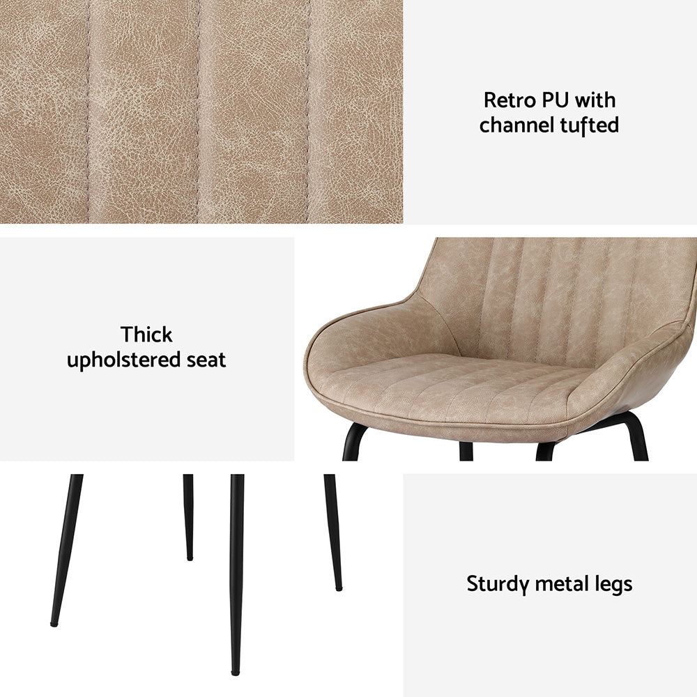 2x Dining Chairs Retro PU Leather Kitchen Lounge Cafe Accent Chair Khaki