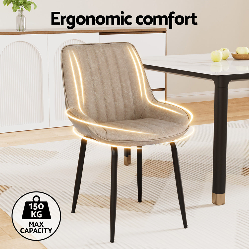 4x Dining Chairs Retro PU Leather Kitchen Lounge Cafe Accent Chair Khaki