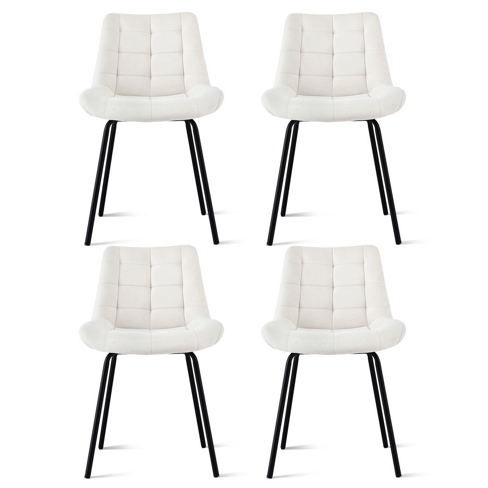 Set of 4 Evora Velvet Tufted Dining Chairs – Beige