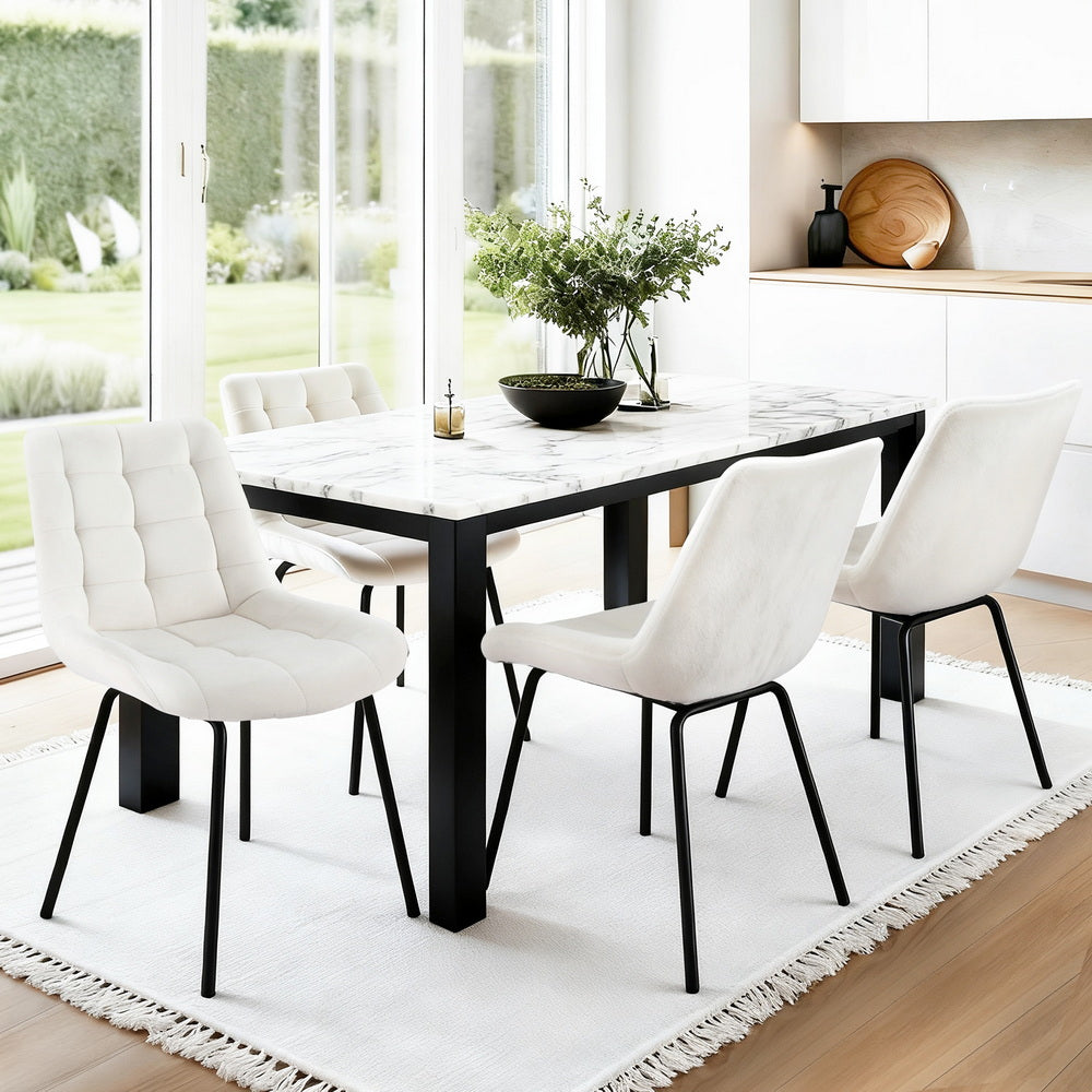 Set of 4 Evora Velvet Tufted Dining Chairs – Beige