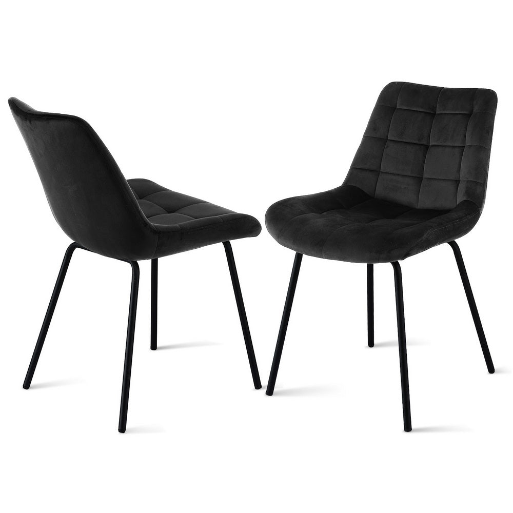 Set of 2 Evora Velvet Tufted Dining Chairs – Black