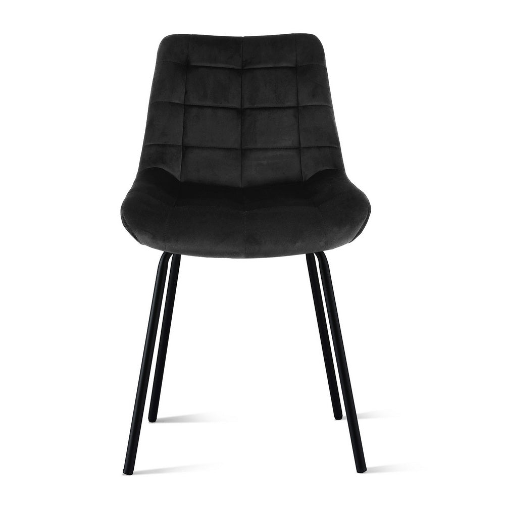 Set of 2 Evora Velvet Tufted Dining Chairs – Black