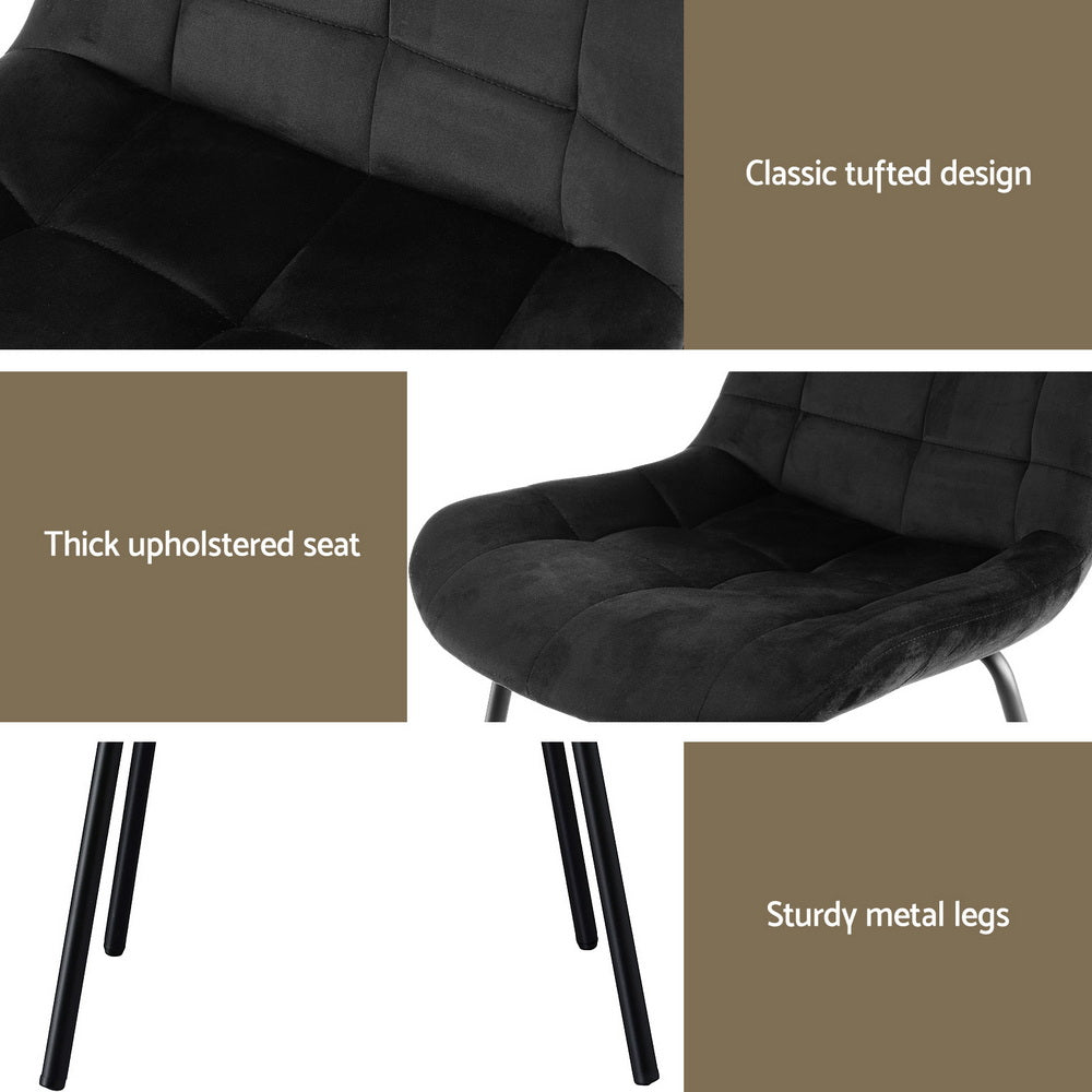 Set of 2 Evora Velvet Tufted Dining Chairs – Black