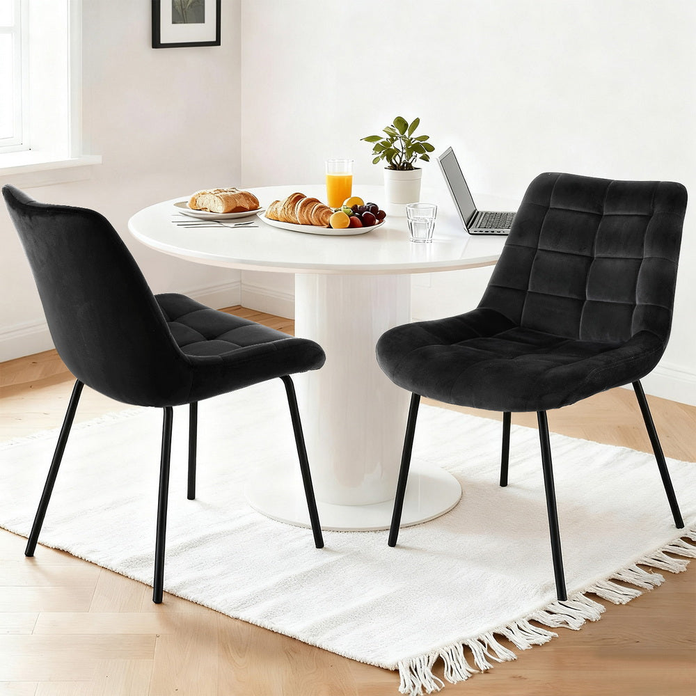 Set of 2 Evora Velvet Tufted Dining Chairs – Black