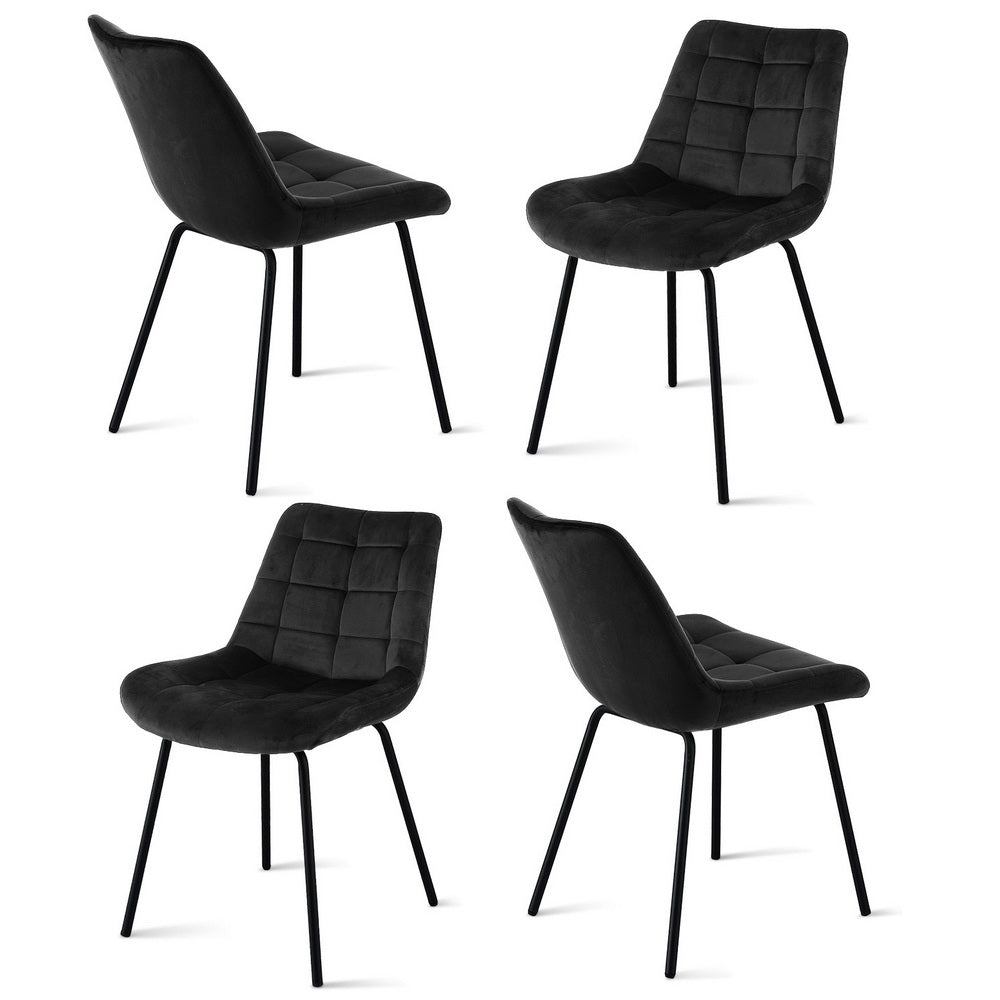 Set of 4 Evora Velvet Tufted Dining Chairs – Black