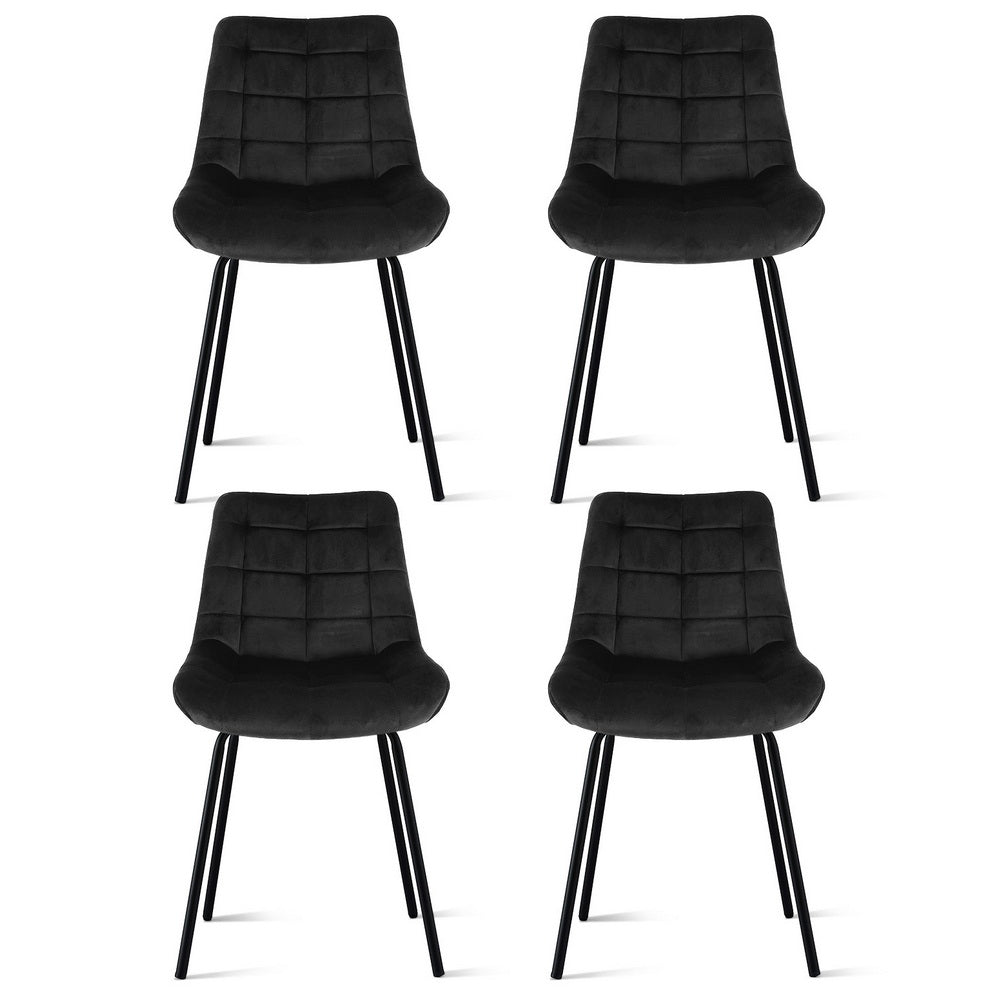 Set of 4 Evora Velvet Tufted Dining Chairs – Black