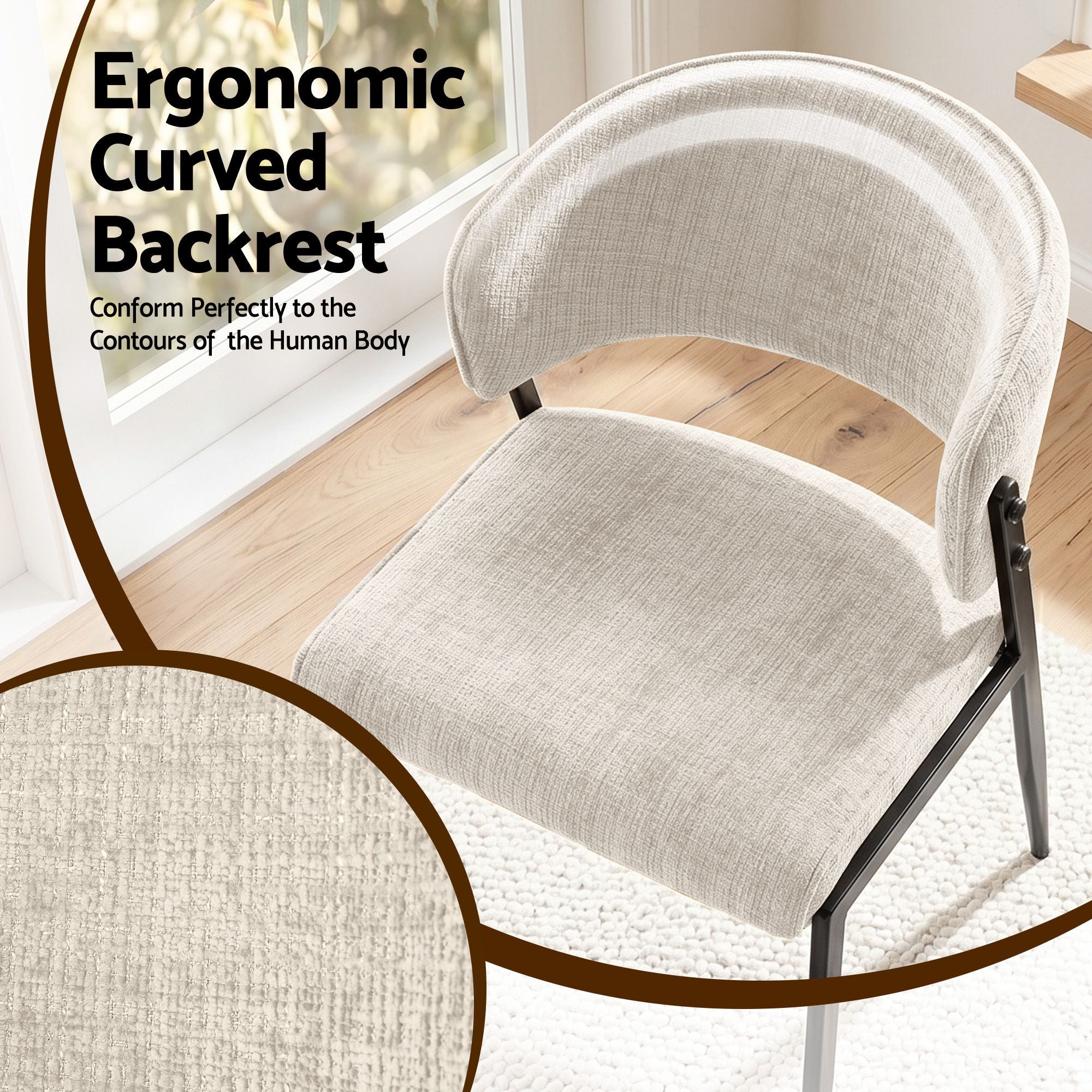 Dining Chairs Set of 2 Linen Fabric Soft Upholstered Chairs Beige