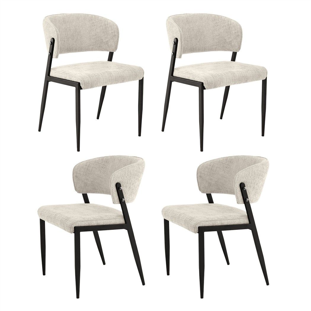 Dining Chairs Set of 4 Linen Fabric Soft Upholstered Chairs Beige