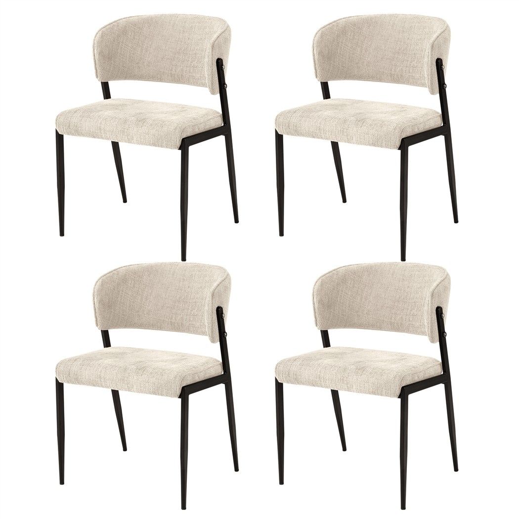 Dining Chairs Set of 4 Linen Fabric Soft Upholstered Chairs Beige