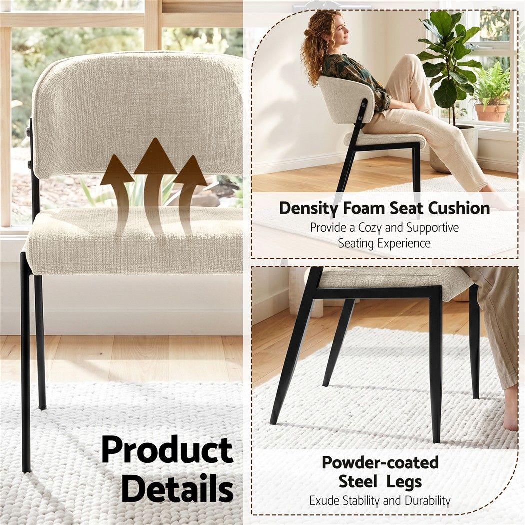 Dining Chairs Set of 4 Linen Fabric Soft Upholstered Chairs Beige