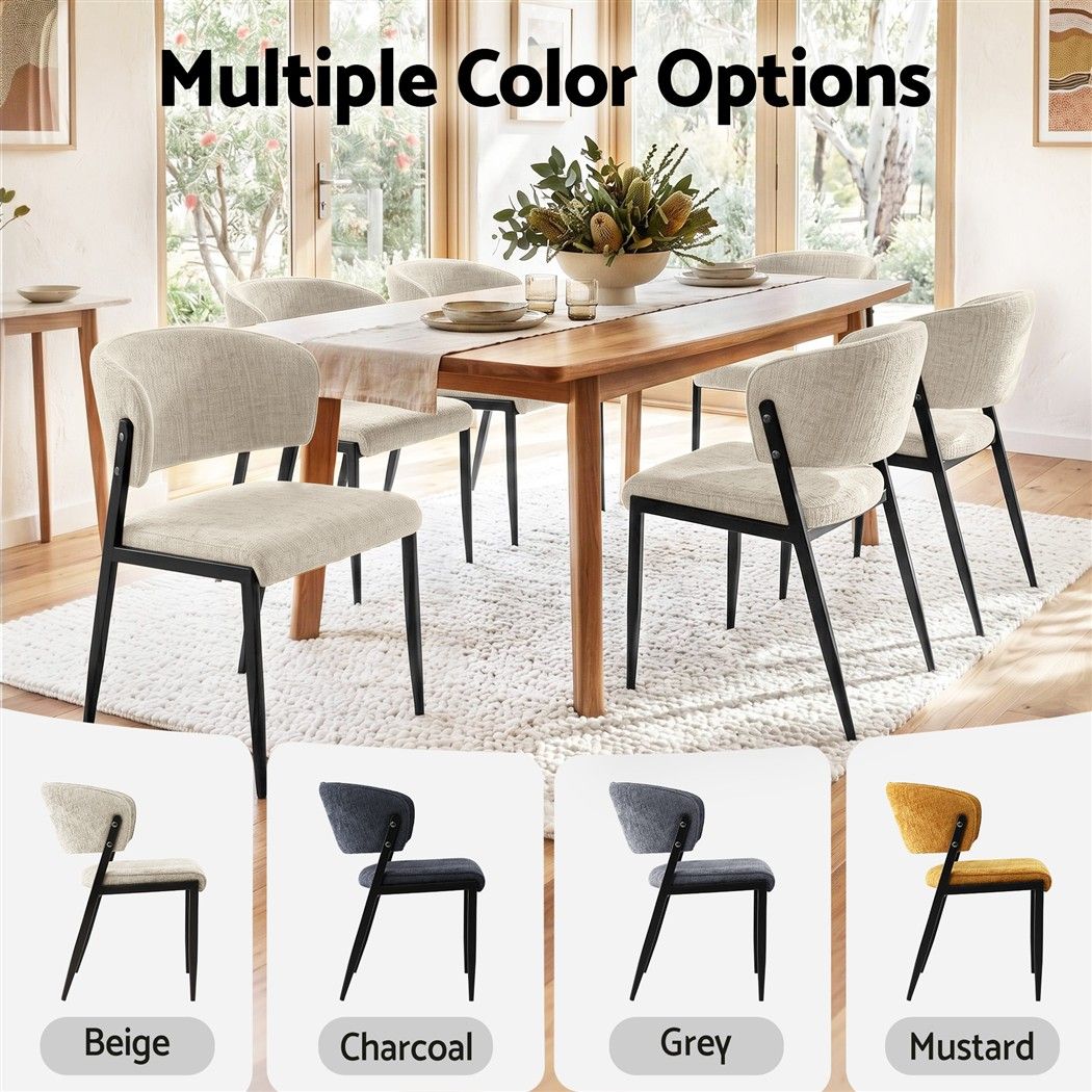 Dining Chairs Set of 4 Linen Fabric Soft Upholstered Chairs Beige