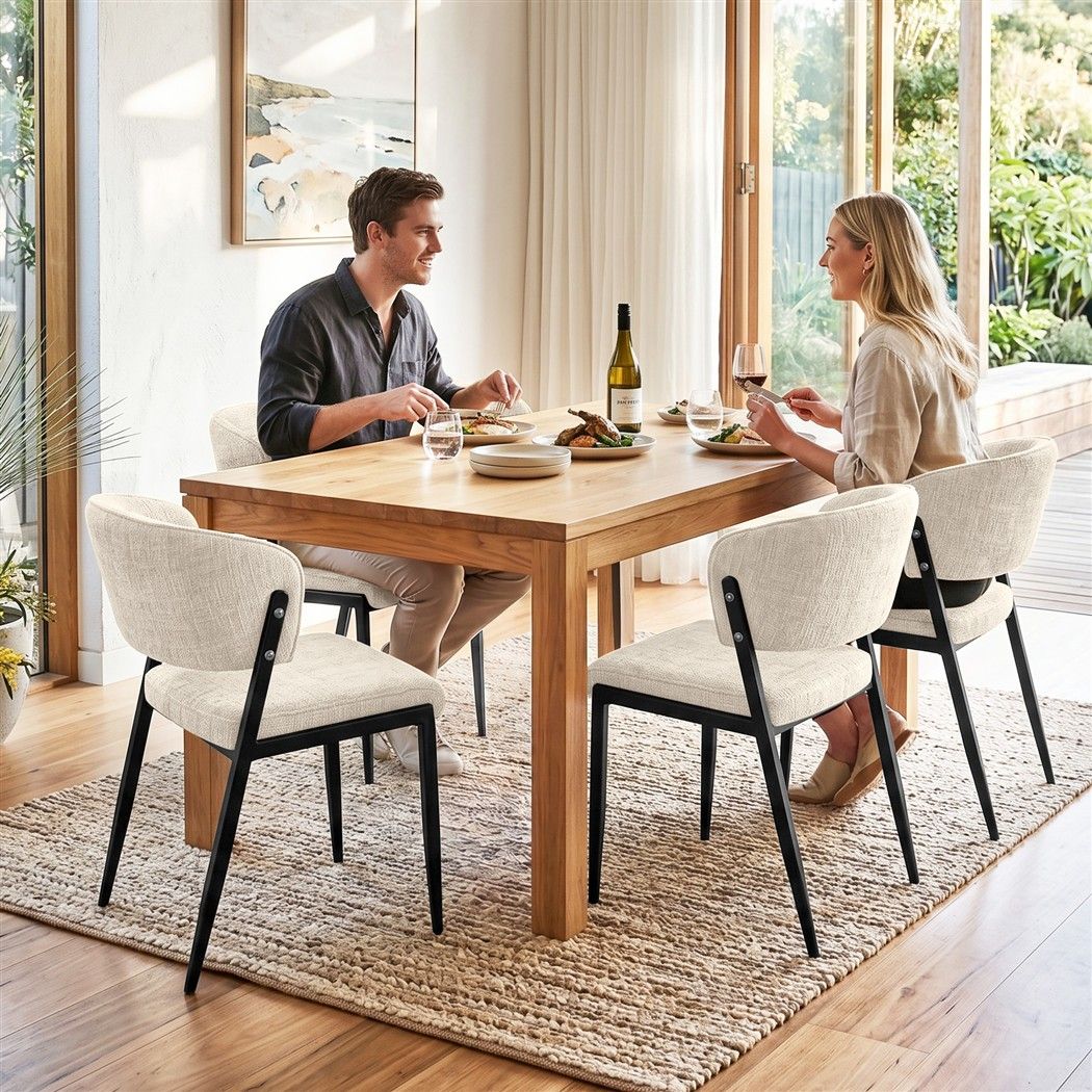 Dining Chairs Set of 4 Linen Fabric Soft Upholstered Chairs Beige