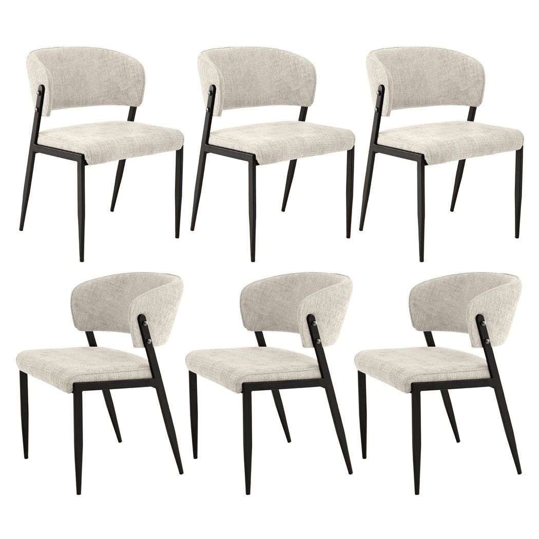 Dining Chairs Set of 6 Linen Fabric Soft Upholstered Chairs Beige