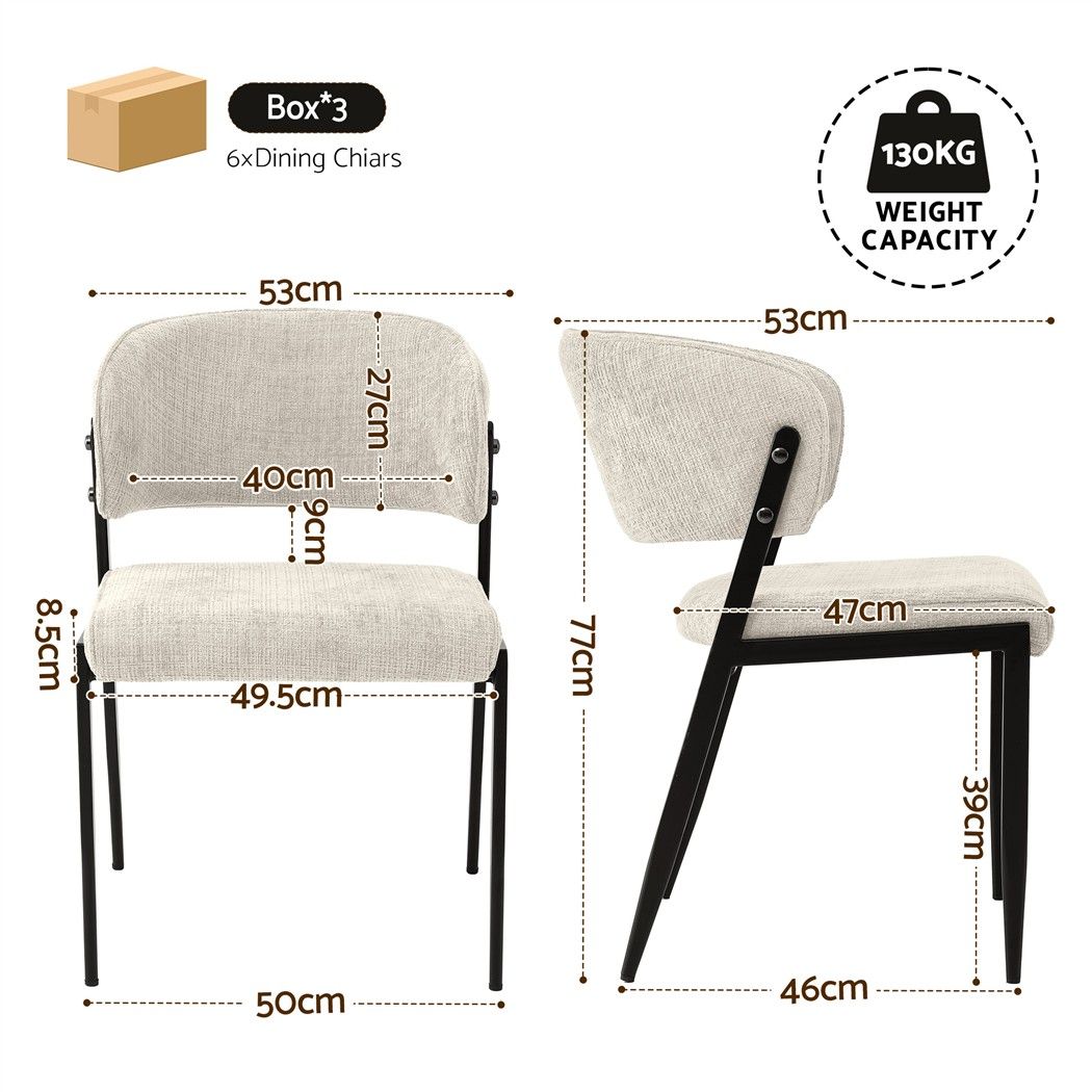 Dining Chairs Set of 6 Linen Fabric Soft Upholstered Chairs Beige