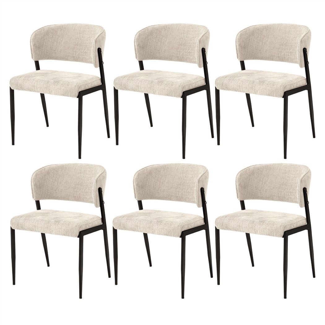 Dining Chairs Set of 6 Linen Fabric Soft Upholstered Chairs Beige