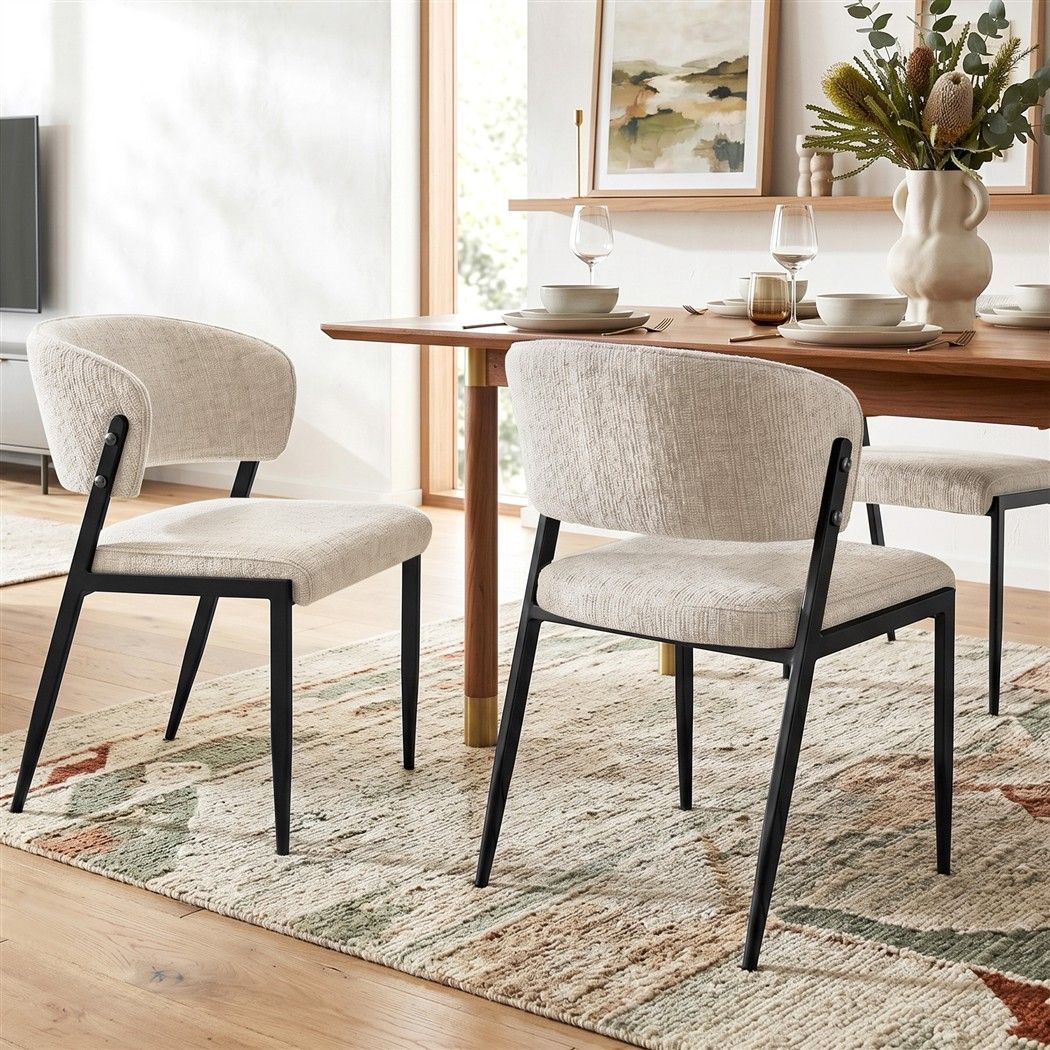 Dining Chairs Set of 6 Linen Fabric Soft Upholstered Chairs Beige