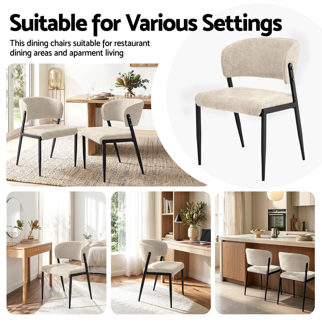 Dining Chairs Set of 6 Linen Fabric Soft Upholstered Chairs Beige