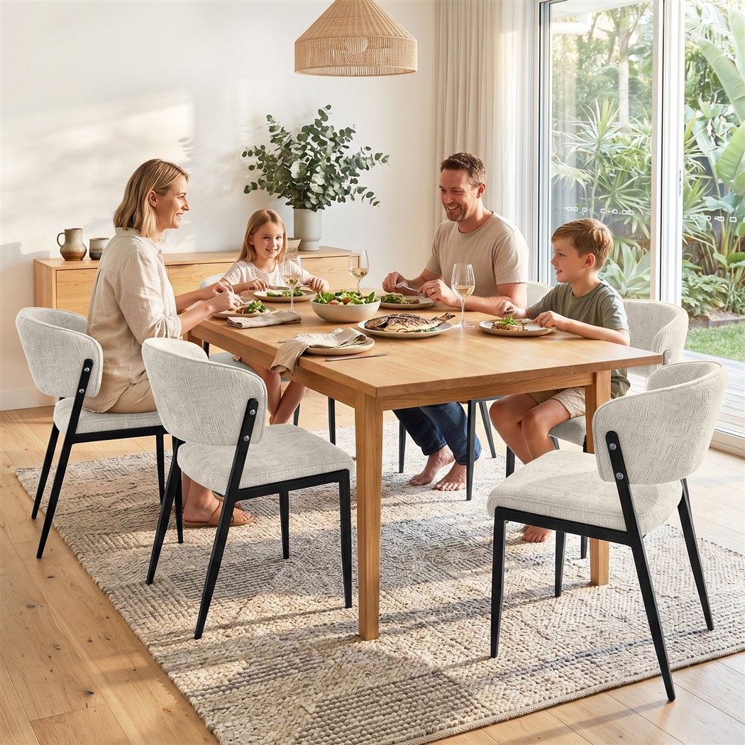 Dining Chairs Set of 6 Linen Fabric Soft Upholstered Chairs Beige