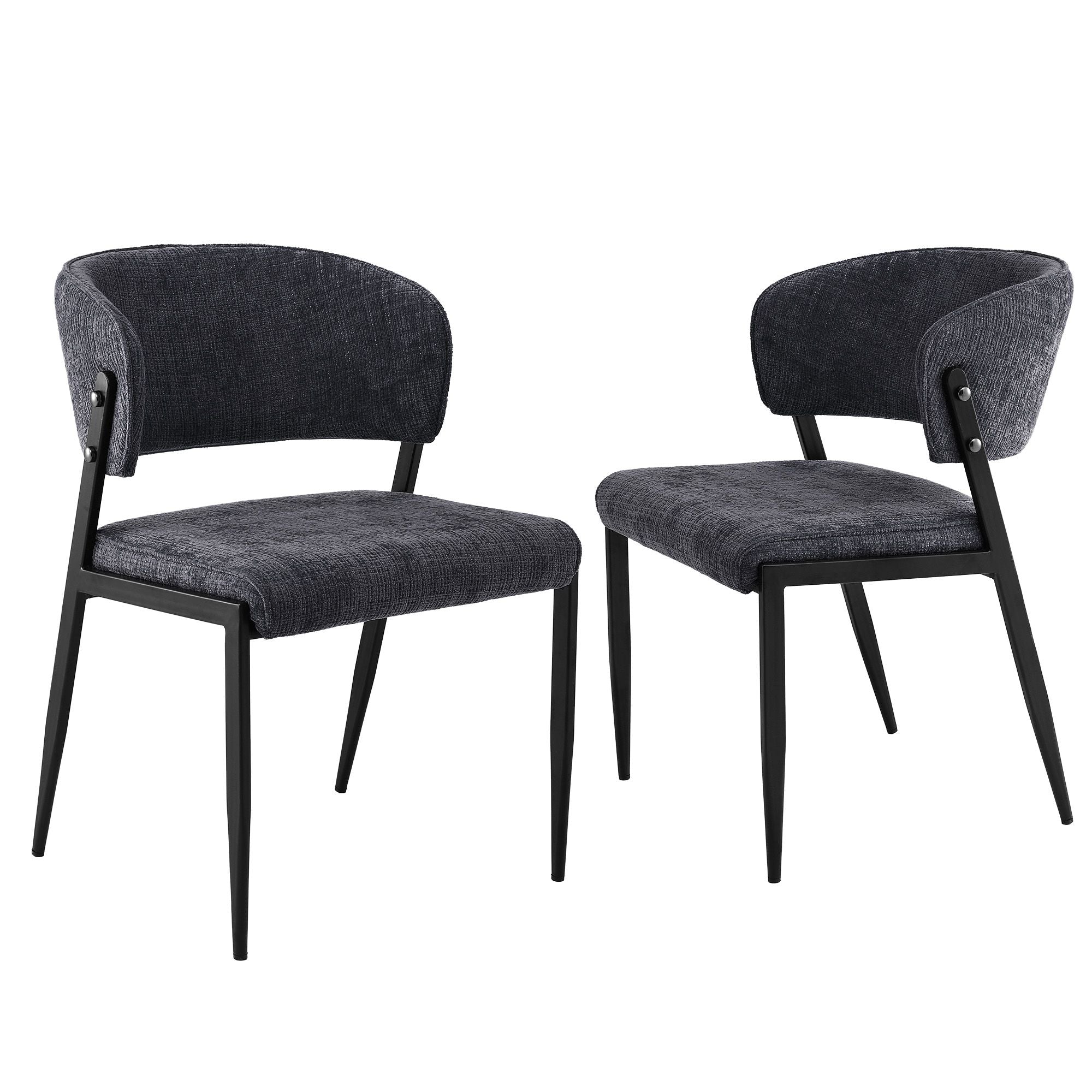 Dining Chairs Set of 2 Linen Fabric Soft Upholstered Chairs Charcoal