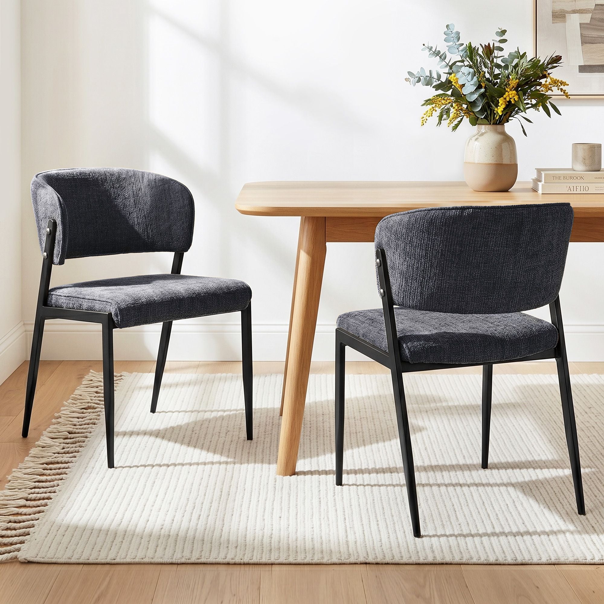 Dining Chairs Set of 2 Linen Fabric Soft Upholstered Chairs Charcoal