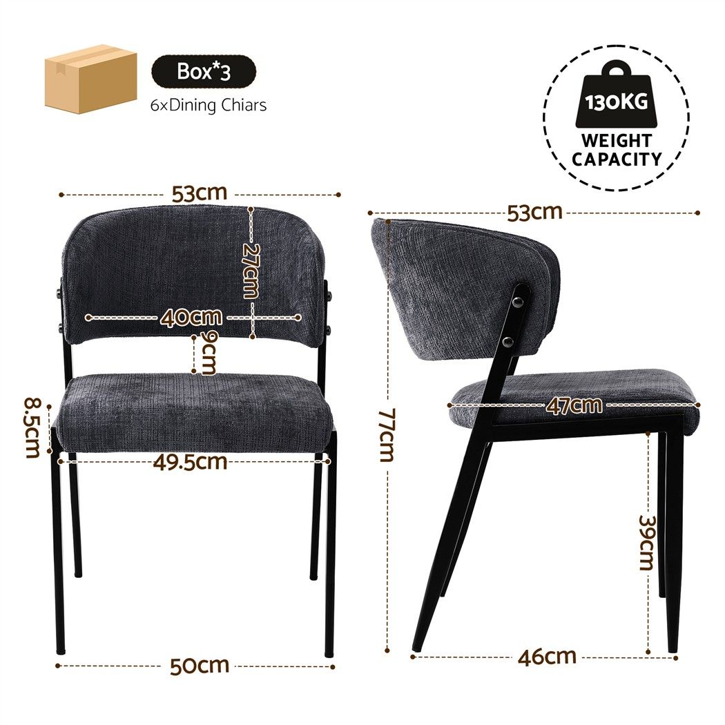 Dining Chairs Set of 6 Linen Fabric Soft Upholstered Chairs Charcoal