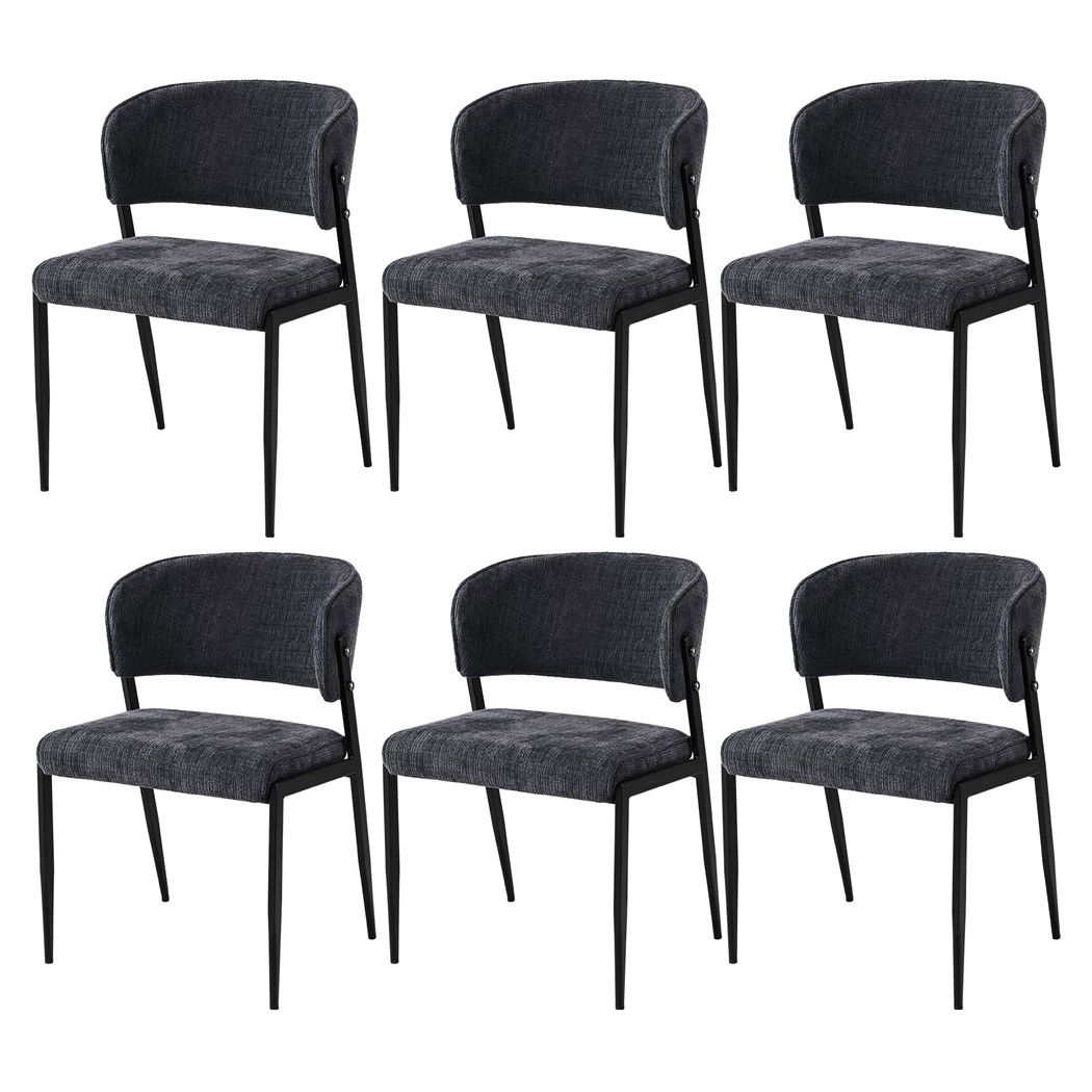 Dining Chairs Set of 6 Linen Fabric Soft Upholstered Chairs Charcoal
