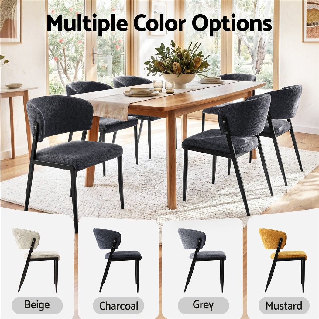 Dining Chairs Set of 6 Linen Fabric Soft Upholstered Chairs Charcoal