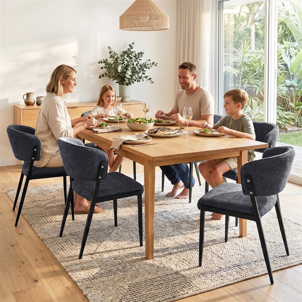 Dining Chairs Set of 6 Linen Fabric Soft Upholstered Chairs Charcoal